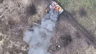 Ukrainian 503rd Marine Battalion Artillery and drone-dropped munition strikes Russian equipment and troops