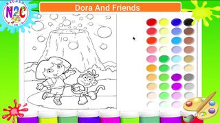 Dora's exciting action with her monkey friend when the mountain behind her is erupting