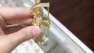 Real Diamond & Solid 14k Gold Santa Muerte Pendant by Ijaz Jewelers