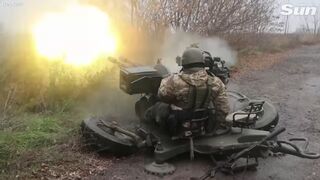 Ukrainian troops fire anti-aircraft cannons at Russian position near Kharkiv