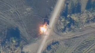 Russian Lancet loitering munition strike on a Ukrainian MT-T tractor