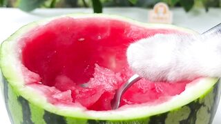 Cat Making Fresh Watermelon Shaved Ice Balls For Summer ! _ ASMR Cat Cooking