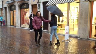 BUSHMAN SCARES PEOPLE (IN THE RAIN) IN FRANCE. MUST WATCH