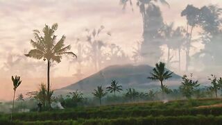 very beautiful sunrise in village