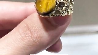 Real Gold Tiger Eye Nugget Ring