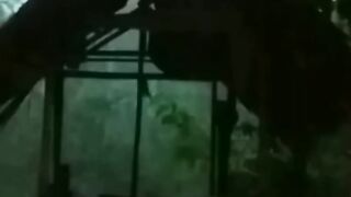 Saat hujan dipondok pinggir sungai dan hutan
