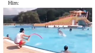meme fishing on swimming pool