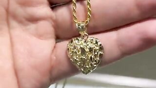Solid Gold Nugget Heart & Rope Chain Pendant Setup