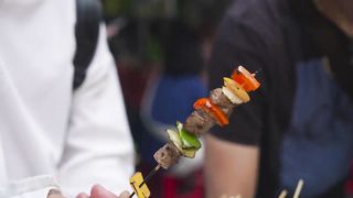 Skewered meat, grilled seafood, grilled octopus
