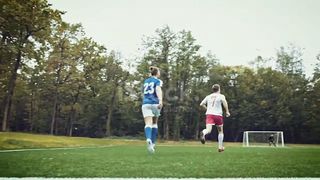 Soccer game moment