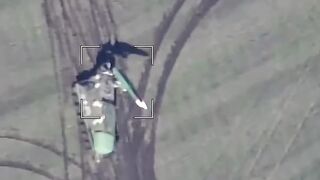 A Ukrainian BUK air defense system targeted and destroyed by a Russian Lancet-3 suicide drone while moving