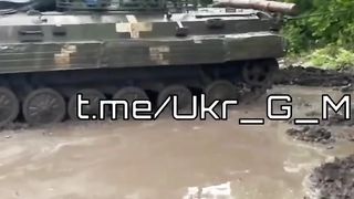 Ukrainian military vehicle stuck in mud