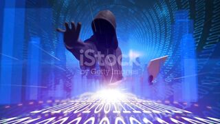 Hacker in hood stock