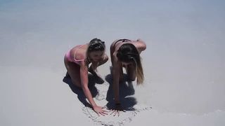 girls duo bikini beach summer