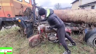 Restoration abandoned old-motorcycle jawa 250 2 stroke engine 1962