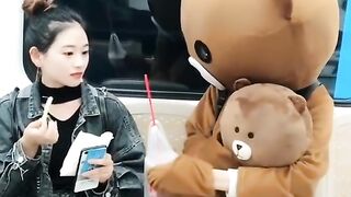 Beautiful girl bear born prank