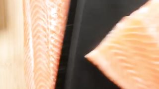 Huge salmon noodles