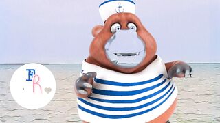 Hewan lucu menari di pantai