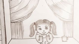 How to draw a girl sitting beside a window