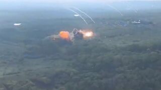 Russian Su-34 dropping bombs from Su-25 attack aircraft