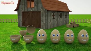 Learning colors - colorful eggs on a farm