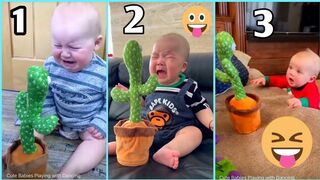 Cute babies Playing with Dancing Cactus