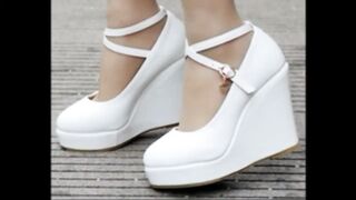 Beautiful white coat heel shoes