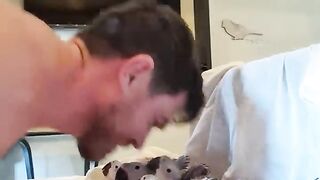 Birds are waiting for their turn to kissed by Dad