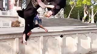 man & woman jumping