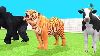 Choose the Right Doors with Elephant, Gorilla, Tiger, Cow, Zombie T-Rex - Wild Animals Matching Game