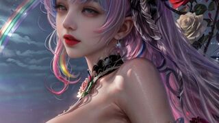 [AI 4k lookbook] Because of magic, her hair is colorful. Video 2023