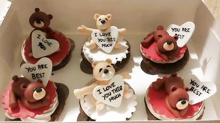 Teddy bear cake and cupcakes #Love theme #Chocolate cake made by Sam's bakers
