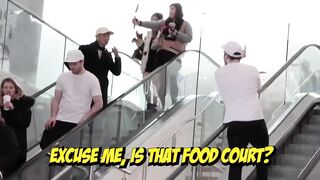 Triplets escalator prank