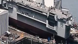 MASSIVE Aircraft Carrier Launches Into Sea In Italy!.