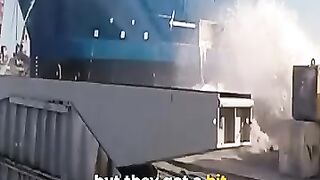 Ship Launch Makes Spectators Run!.