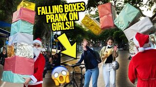 Christmas Special Prank On Cute Girls! Funny Falling Boxes SANTA!.