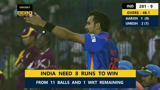 INDIA NEED 11 RUNS AND 1 WICKET LEFT