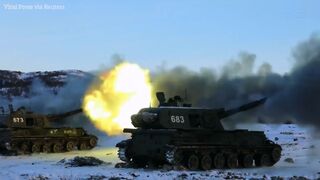 Moscow shows mobilised Russians soldiers training with live artillery in freezing Murmansk