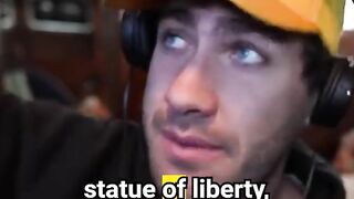 The statue of liberty tour guide with an ear phone
