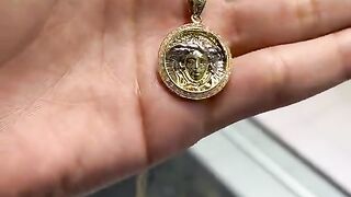 Real Gold Italian Cuban & Medusa Pendant Set up