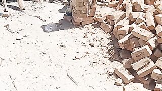 Hardworking people works brick
