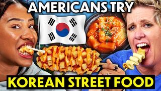 Americans Try Korean Street Food For The First Time! (Tteokbokki, Gimbap, Gamja-HotDog)  People Vs Food