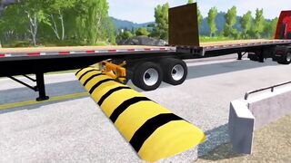 double flatbed trailer truck vs speed bumps