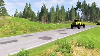 double flatbed trailer truck vs speed bumps 3