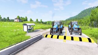 double flatbed trailer truck vs speed bumps 4