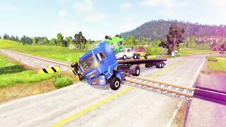 double flatbed trailer truck vs speed bumps 6