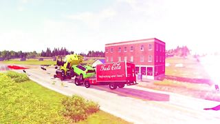double flatbed trailer truck vs speed bumps 7