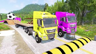 double flatbed trailer truck vs speed bumps 8