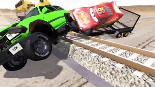 double flatbed trailer truck vs speed bumps 11