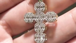 Real Diamond & Gold Cross Pendant & Hollow Rope Set by Ijaz Jewelers